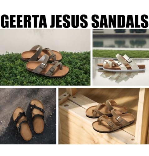 Strappy Jesus Sandals Toe Ring Thongs Men Wide Cross Band Flip Flops Cork Footbed Water Slides Slip On Beach Flats Lightweight Breathable No Slip House Slippers Comfort Wear Shoes Summer Vacation2