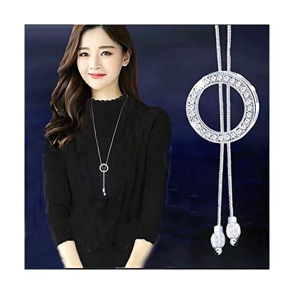 Sither Long Hoop Necklace for Women Crystal Pendant Necklace Sweater Chain Statement Necklace Choker Adjustable Charm Jewelry Crystal Accessories Wedding Party Evening Dressy - Image 3