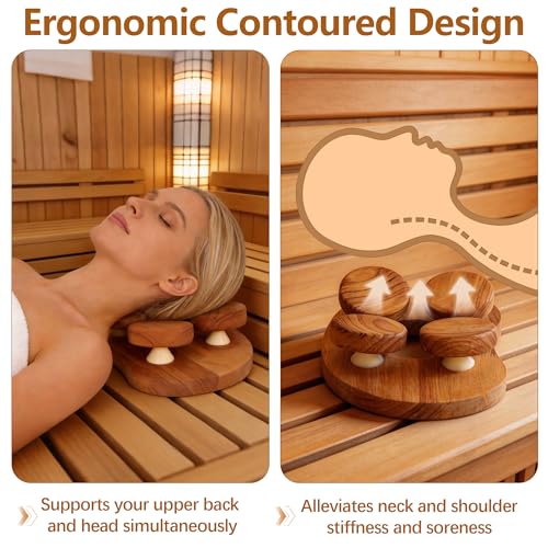 lukar Wooden Sauna Headrest with Rotatable Disc, 4-Point Sauna Pillow - Image 4