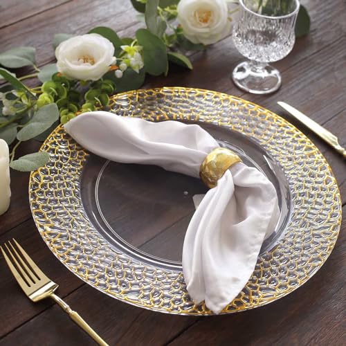 6 platos redondos claros acrílicos con borde dorado 13" miniatura 5