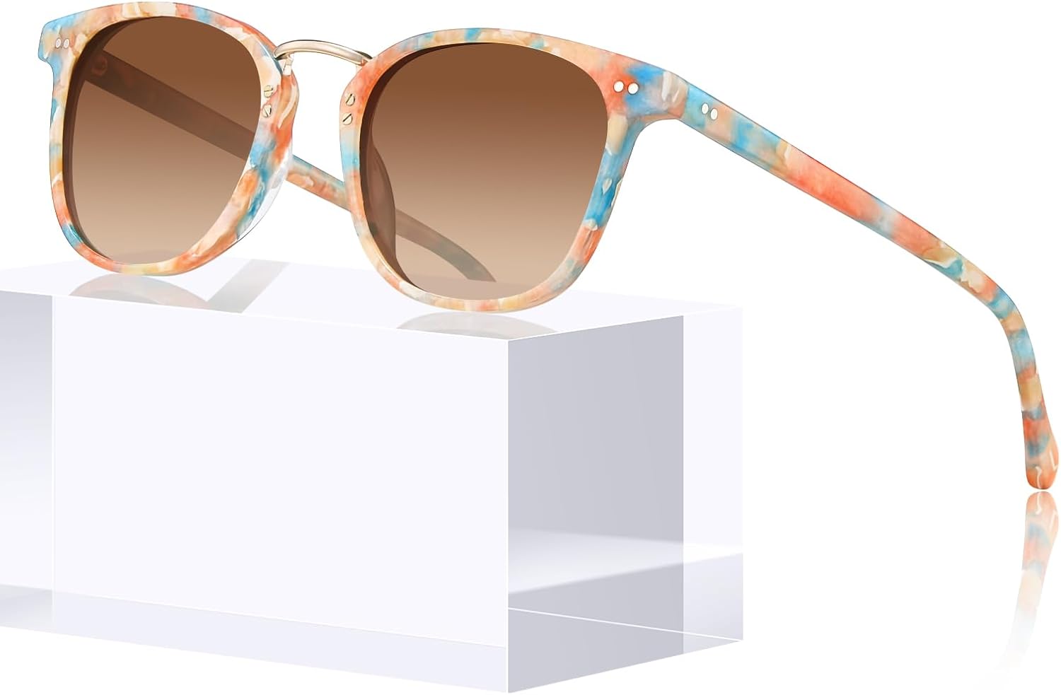 CARFIA Round Acetate Small Face Polarized Sunglasses for Women Fashion Retro Metal Bridge Sunnies CA5015