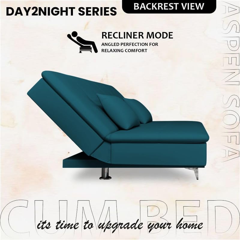 Image of Adorn India Premium New Aspen 3 Seater Sofa Cum Bed 4X6 Velvet Suede with 2 Cushions (Color Ocean Blue) and Suitable for All Indoor, with 3 Years Warranty