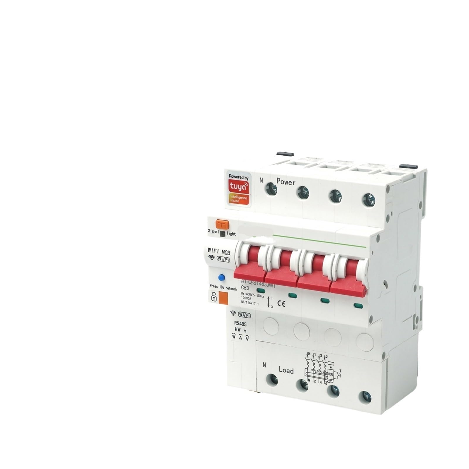 TOCOLA 1PCS 2P three-phase RCBO WIFI smart energy meter kilowatt hour metering monitoring circuit breaker timer relay with leakage protection 63A