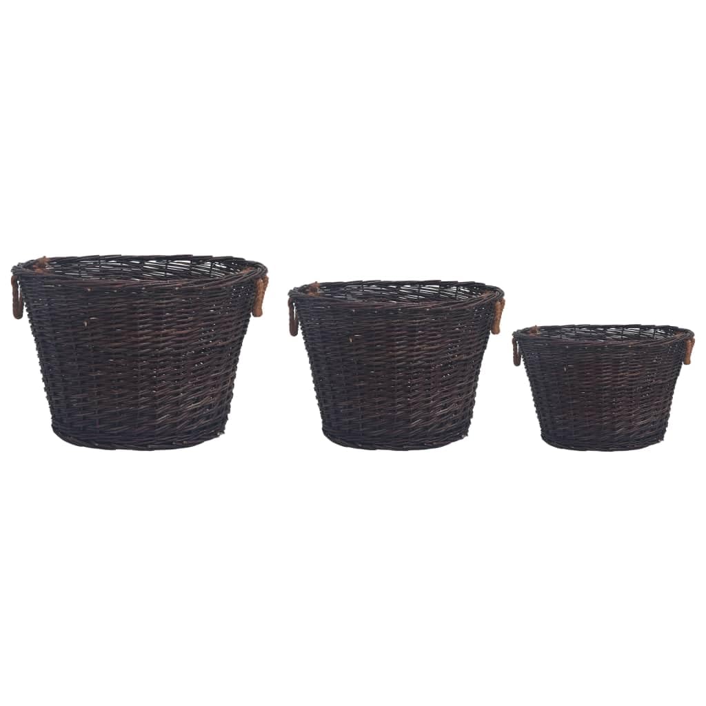 Genérico Set de cestas apilables para leña 3 uds Sauce marrón Oscuro,Casa y jardín,Accesorios para hornos de leña y chimeneas,Bolsas y Soportes de leña-286986