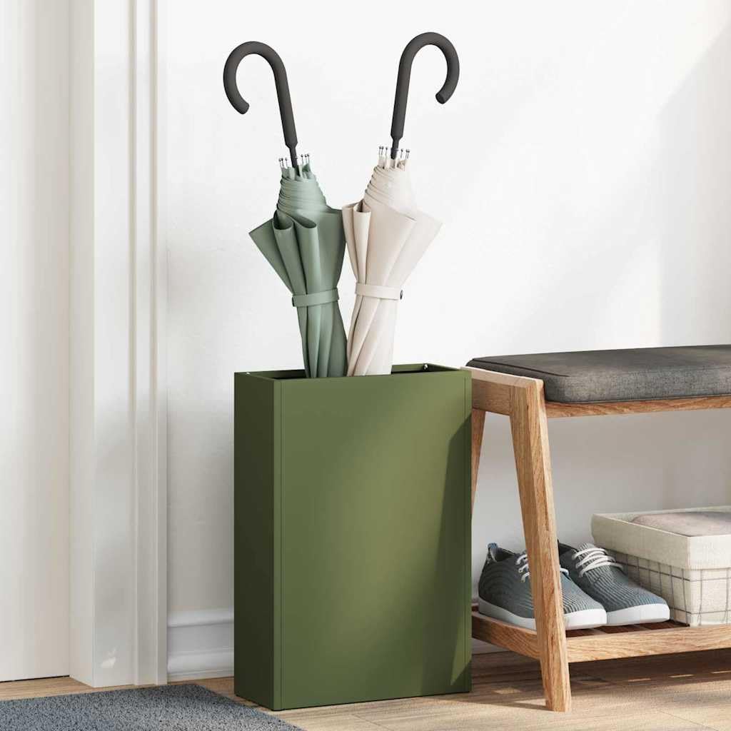 vidaXL Stand de Parapluie de Pluie Vert Olive 28 x 12 x 41 cm Acier, Rangement d'entrée, Support Parapluie rectangulaire, Moderne, Durable, pour Une Maison Bien organisée