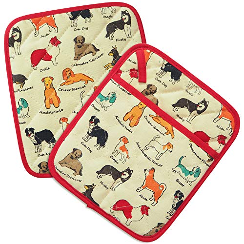 Pot Holders Set Of 2 Heat Resistant 480℉ Kitchen 100% Cotton Comfortable Lining Printing Dog Flower Women Men Home Cooking Baking Microwave Bbq Gift(Dog) #TOP3