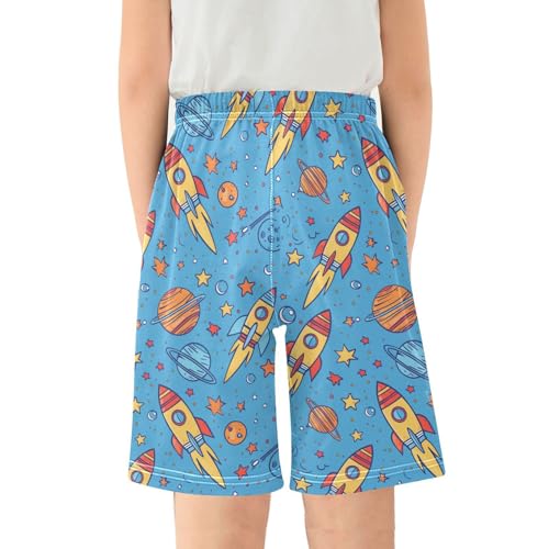 ALAZA Cartoon Solar System Planet Space Blue Pajama Shorts Sleep Shorts Pant Lounge Pajama Bottoms Elastic Waist with Pockets2