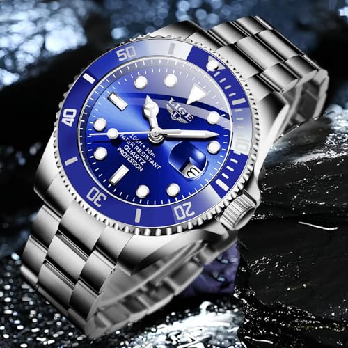 Image of LIGE Fashion Watches for Men Stainless Steel Business Dress Watch Waterproof Analog Quartz Watch with Luminous Date Display Manl Wrist Watch