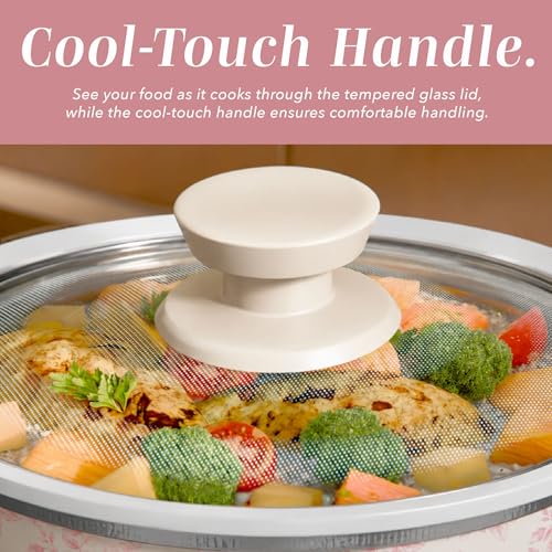 Image of COOK WITH COLOR 2QT Mini Electric Round Slow Cooker - Adjustable Settings, Removable Stoneware Pot, Tempered Glass Lid, Dishwasher Safe, Cool-Touch Side Handles, Floral Pink