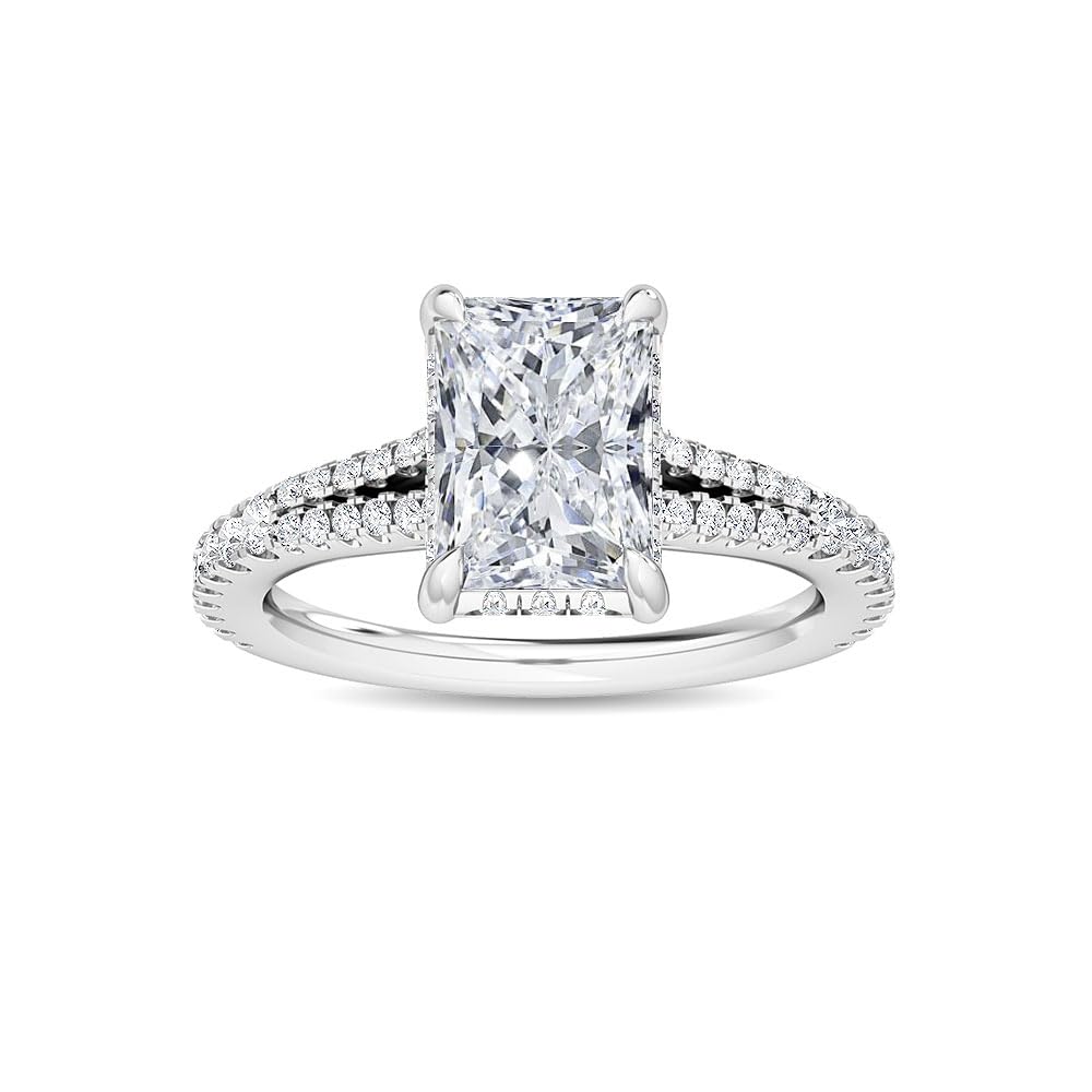 1-5 Carat ctw White Gold Radiant Round Cut LAB GROWN Diamond Hidden Halo Engagement Ring Color H-I Clarity