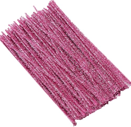 Present 100pc Pink Glitter Pipe Cleaner Art Craft Supplies DIY Projects Decoration and much more (Pink, 100pc)