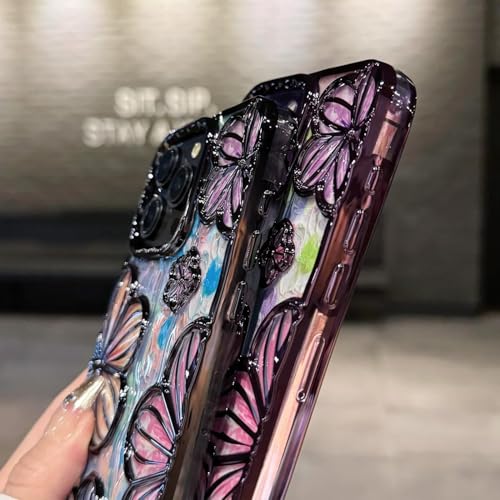 Image of mobistyle Designed for iPhone 15 Plus Phone Case | Electroplating Colorful Flower 3D Cover Soft TPU Camera Protection for Women Girls iPhone Case (Flower Purple)