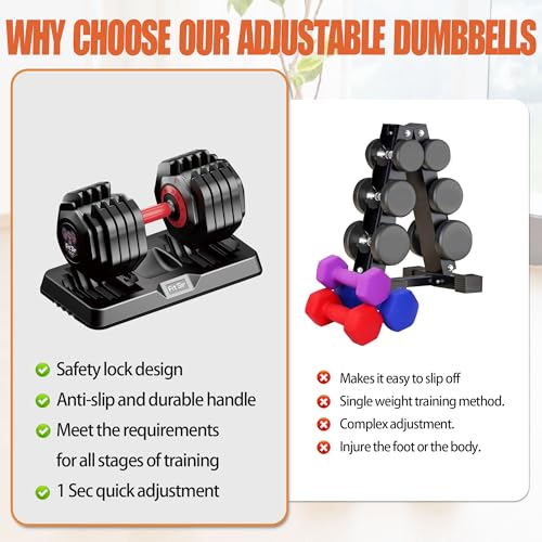 Image of Adjustable Dumbbell Set, 10-in-1 25LB /50LB /90LB Ajustable Dumbbells with Safe Locking System, Enclosed Storage Tray, 1 Sec Fast Adjustment, Comfortable Non-Slip Textured Grip, Suitable for Home Gym Workouts Men and Women