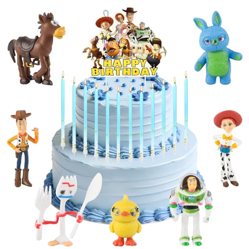 20 Pcs Cartoon Birthday Candles Mini Figures Set 12 Candles 1 Cake Toppers 7 Cupcake Toppers Figurines Cake Decoration for Boys Girls Birthday Party Graduation Party