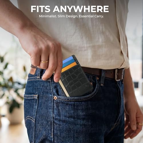 Image of Genuine Leather Slim Card Holder Wallet for Men - Premium and Stylish Card Holder with Capacity for 7-10 Cards and Currency Compartment - Stylish and Functional Leather Wallet - Green