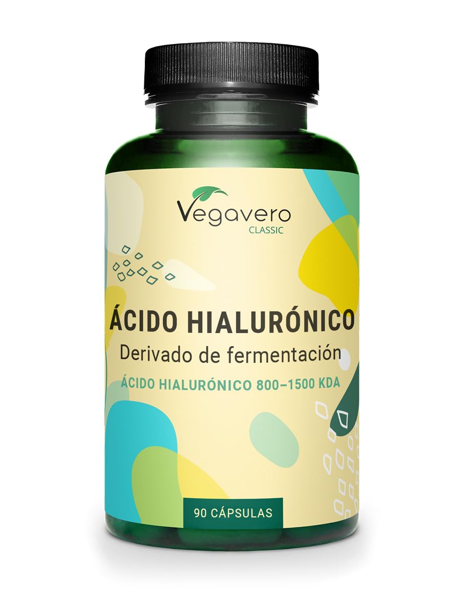 Ácido Hialurónico Puro Vegavero | La Dosis más Alta: 600 mg | Libre de Aditivos & Vegano | 90 Cápsulas | Natural de Fermentación | 800-1500 kDa | Hidratante facial + Articulaciones…