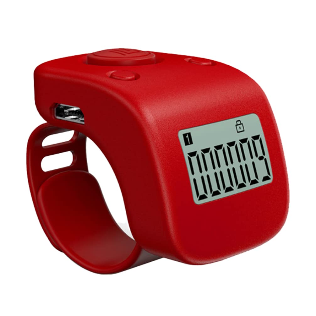 Mini Digital LCD Electronic Finger Ring Hand Tally Counter Rechargable Finger Counter Rechargeable Silent Finger Counter for Prayer Knitting Sports Gift, Red, 3.4X3CM, L22X4T3Y3811ITRDUTJK
