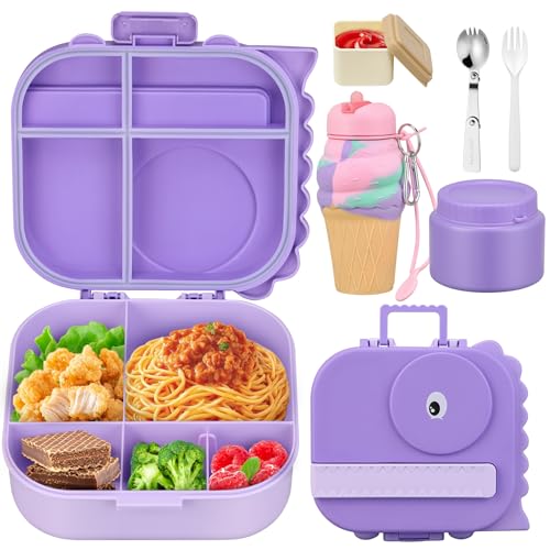 Image of Lunch Box Kids, Leak Proof 5 Compartment Bento Box for Kids, 13oz Thermo for Hot Food Kids Lunch Box,Hot Lunch Box for School Travel