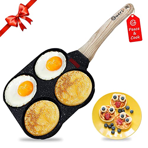 GUERI Poele a pancakes - Mini poêle induction - Poêle oeuf à 4 trous saine idéal pour Omelettes, Pancakes, Galettes salées, Blinis - Privilegiez le fait maison !