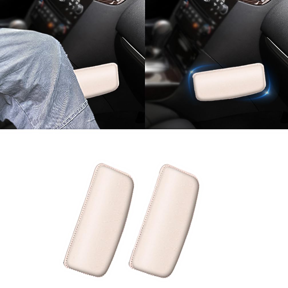 Automaze 2 Pack Knee Cushion Soft Pad For Leather Auto Center Console, Car Foot Care Knee Cover Thigh Support Comfort Elastic Pillow Car Interior Accessories (Beige, 2Pc)