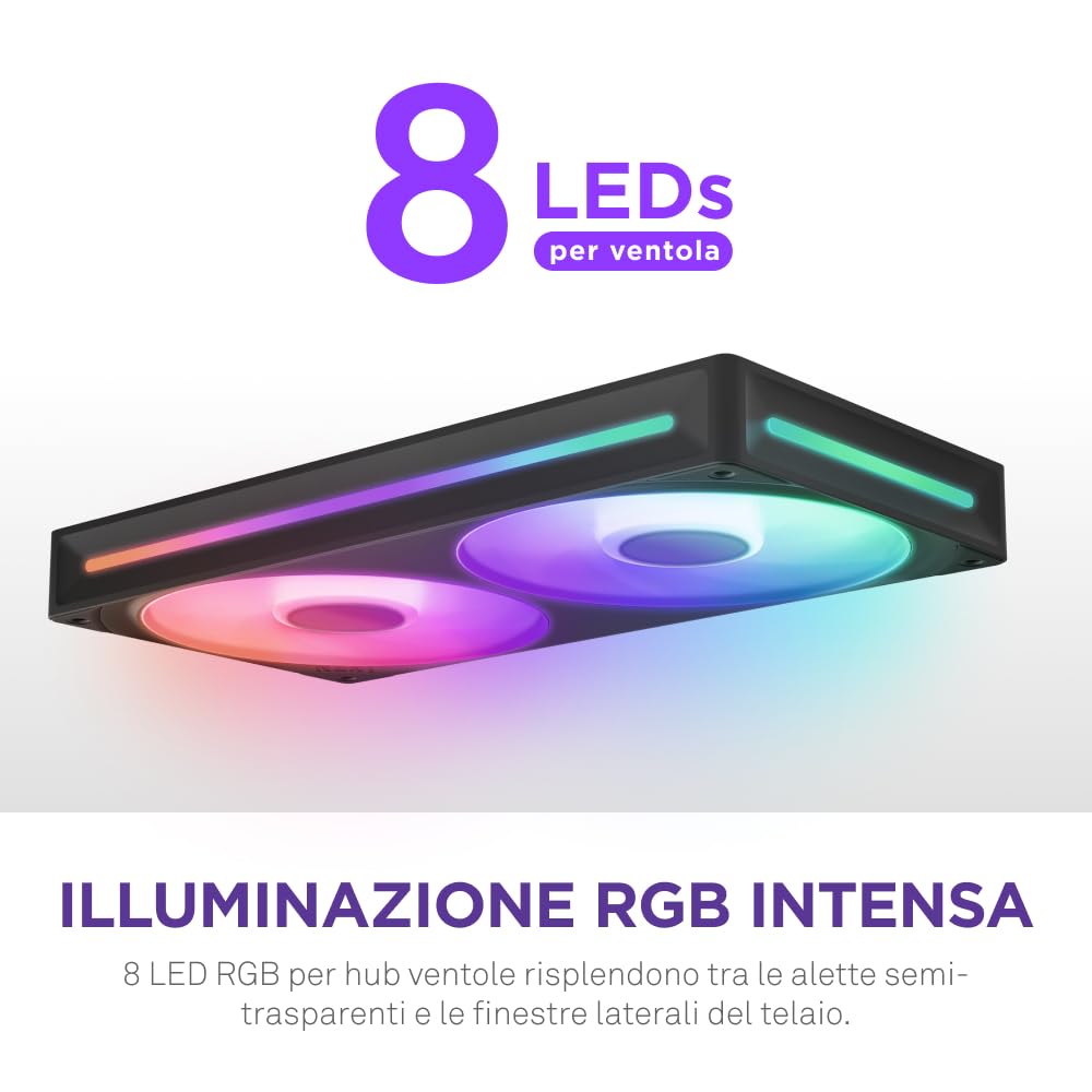 NZXT F240 RGB Core - Telaio singolo 240 mm con 2 ventole RGB 120 mm - Controllo velocità illuminazione - Alta pressione statica e flusso d'aria - Cuscinetti fluidodinamici - 8 LED aRGB - Nero