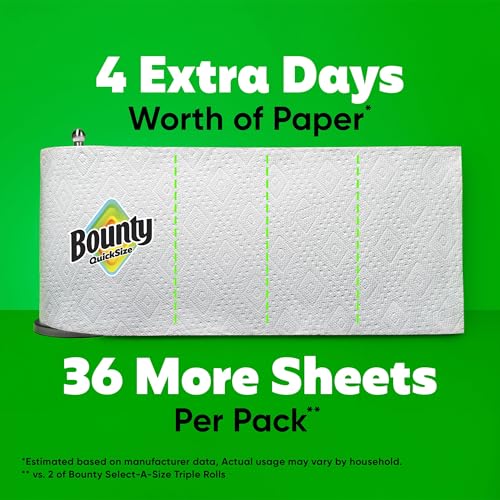 Image of Bounty Paper Towels Quick Size, White, 2 Family Triple Rolls = 6+ Regular Rolls
