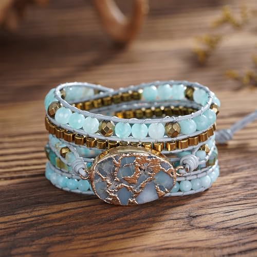 Image of Plumiss Women Boho Handmade Natural Stone Crystal Leather Bead Wrap Bracelets Collection