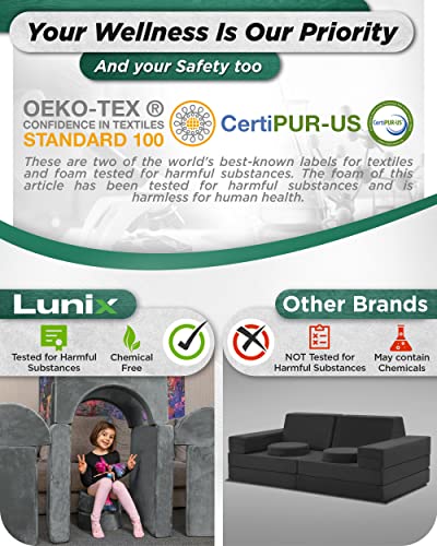 Lunix LX15 Modular Kids Couch 14pcs – Gray + Replacement Yellow Cover – Convertible Play Sofa for Toddlers & Kids – Washable, Soft Foam for Climbing, Building & Resting – Bundle and Save 10%