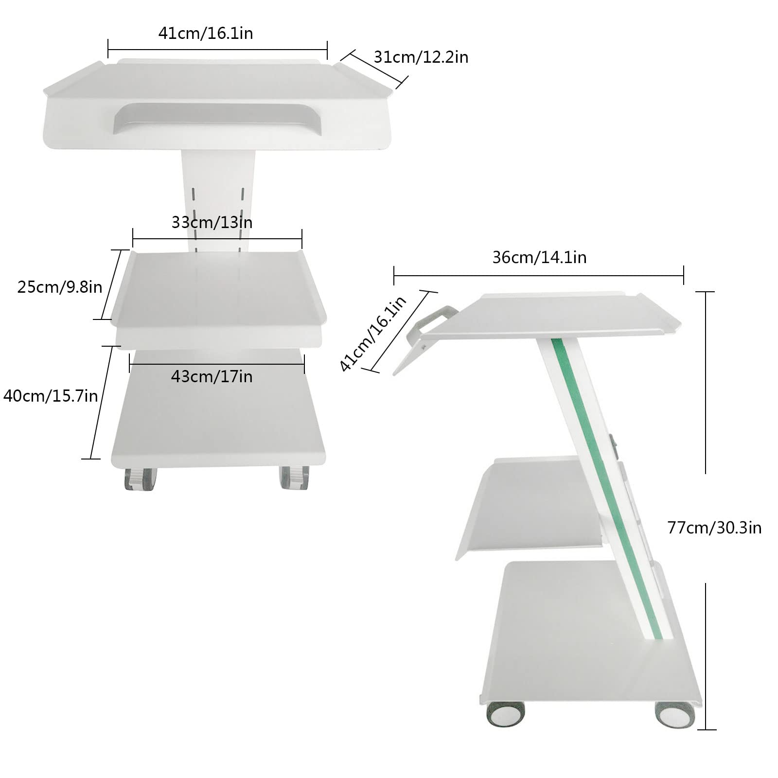 3 Schichten Weiß Gerätewagen Beistellwagen Zahnarzt Dental Trolley Cart Dental-Multifunktionswagen Aus Stahl