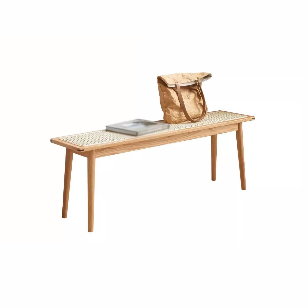 RENEESME Foot Stool for Bed Solid Wood Bench Nordic Home Bench Simple Oak Dining Room Stool Bedroom Rattan Bed End Stool Bed Step Stools for High Beds