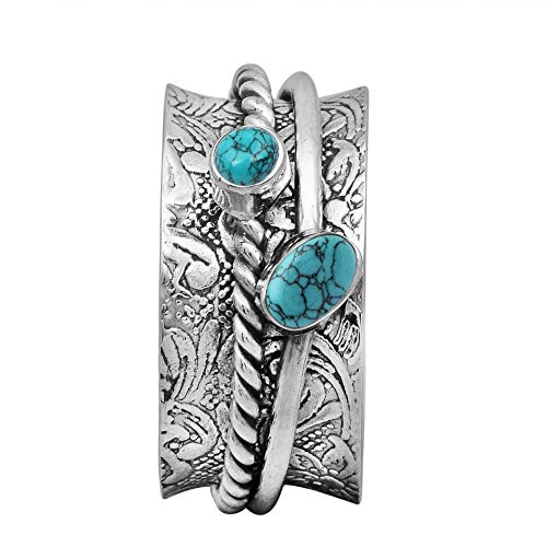 Spinner Ring !! 925 Sterling Silver Blue Turquoise Meditation Ring, Anxiety Ring, Fidget Ring, Anti Stress Ring, Worry Band (9.5)