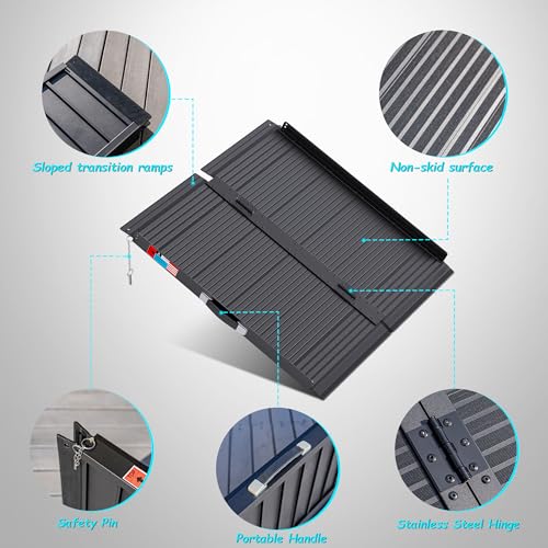 Image of WHALEMOTOR Black Portable Wheelchair Ramp, 3FT No-sew Non-Slip Aluminum Wheelchair Ramp, Folding Portable Wheelchair Ramps for Home, Weight Capacity Up to 800 LBS, Loading Dock Plates