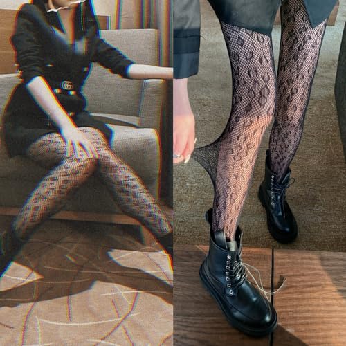 Image of Fishnet Stockings Lace Patterned Tights High Waist Pantyhose Fishnets for Women