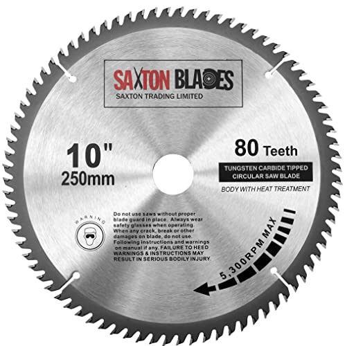 Saxton TCT Circular Wood Saw Blade 250mm x 30mm x 80T for Bosch, Makita etc fits 255mm saws