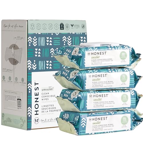 Image of The Honest Company Clean Conscious Unscented Wipes | Over 99% Water, Compostable, Plant-Based, Baby Wipes | Hypoallergenic for Sensitive Skin, EWG Verified | Balance Blues, 288 Count