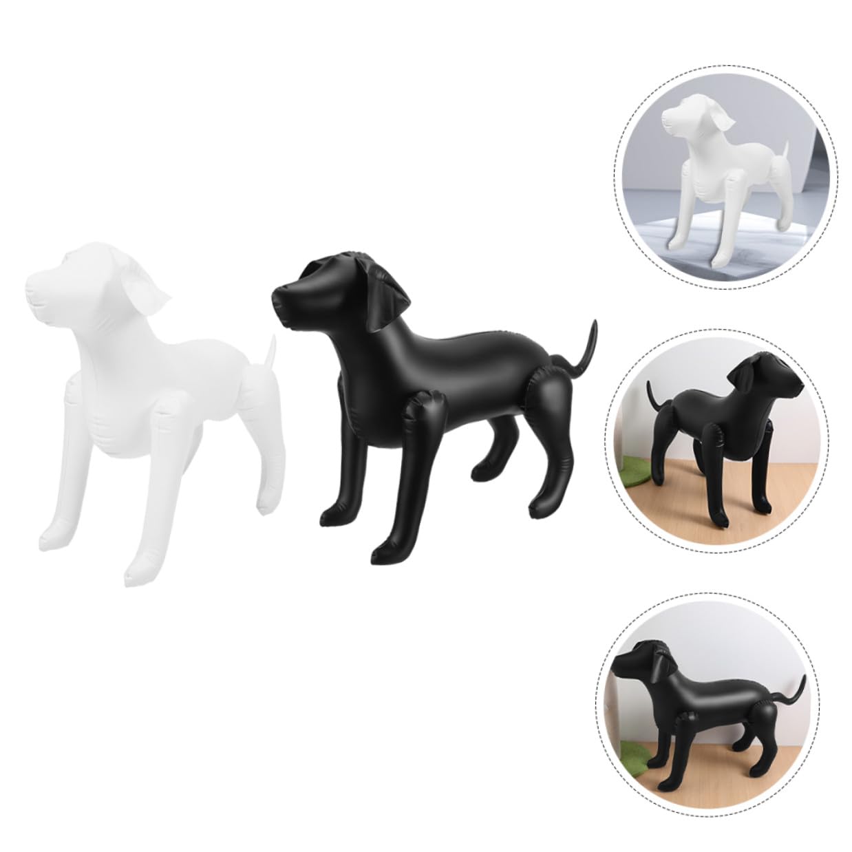 Amosfun Aufblasbare Hunde Schaufensterpuppe aus PVC 2 Stück Weiß Schwarz Langlebiges Haustier Bekleidungsmodell für Ladenausstattung