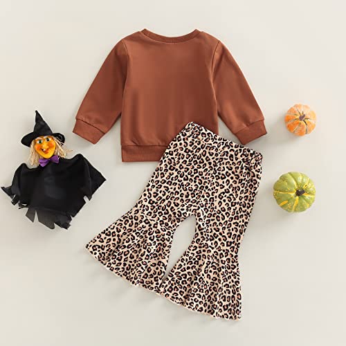 Madjtlqy Baby Girl Bell Bottoms Halloween Clothes Set Letters Pumpkin Printed Long Sleeve Sweashirt Tops + Flared Pants3
