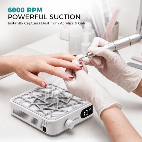 Image of Janolia Nail Dust Collector, Cordless 6000RPM Nail Vacuum, 10-Speed Adjustable Nail Dust Extractor Machine with 30Pcs Filter Papers for Salon & Home