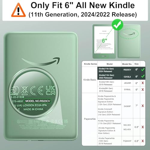 Image of HGWALP Case for 6 inch Kindle (11th Generation-2024 /2022 Release), Ultra Clear Soft Flexible Transparent TPU Back Cover Light Shell with Auto Wake /Sleep for Kindle 2024 /2022 11th Gen.,Matcha Green