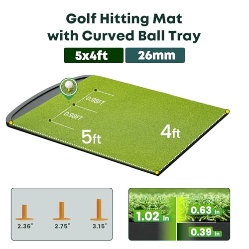 Integrated Golf Hitting Mat with Curved Ball Tray 5x4ft 26mm - image 6