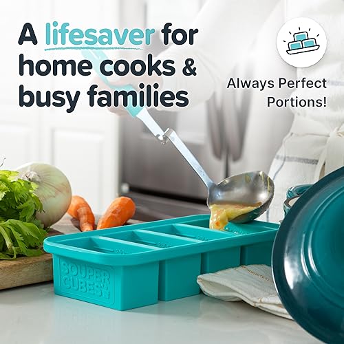 Image of Souper Cubes 1 Cup Silicone Freezer Mold with Lid, Aqua, 1-Pack | 100% Platinum-Cured Silicone Food Mold, Oven and Microwave Safe, Perfect for Freezing Soup, Rice, Protein, Grains and More
