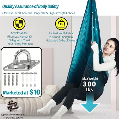 HiChrote Sensory Swing for Kids Holds up to 300lbs Indoor & Outdoor Therapy Cuddle Swing with Hammock Hooks Hanger Kit for Calming, Effect for Autism, ADHD or SPD. (Space Teal) - Image 4