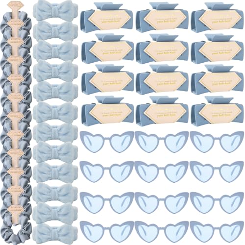 Tethzeng Bridesmaid Scrunchies Proposal Gifts Bachelorette Hair Claws Clips women heart sunglasses for Wedding Party Favors (Dusty Blue headband 48pcs)