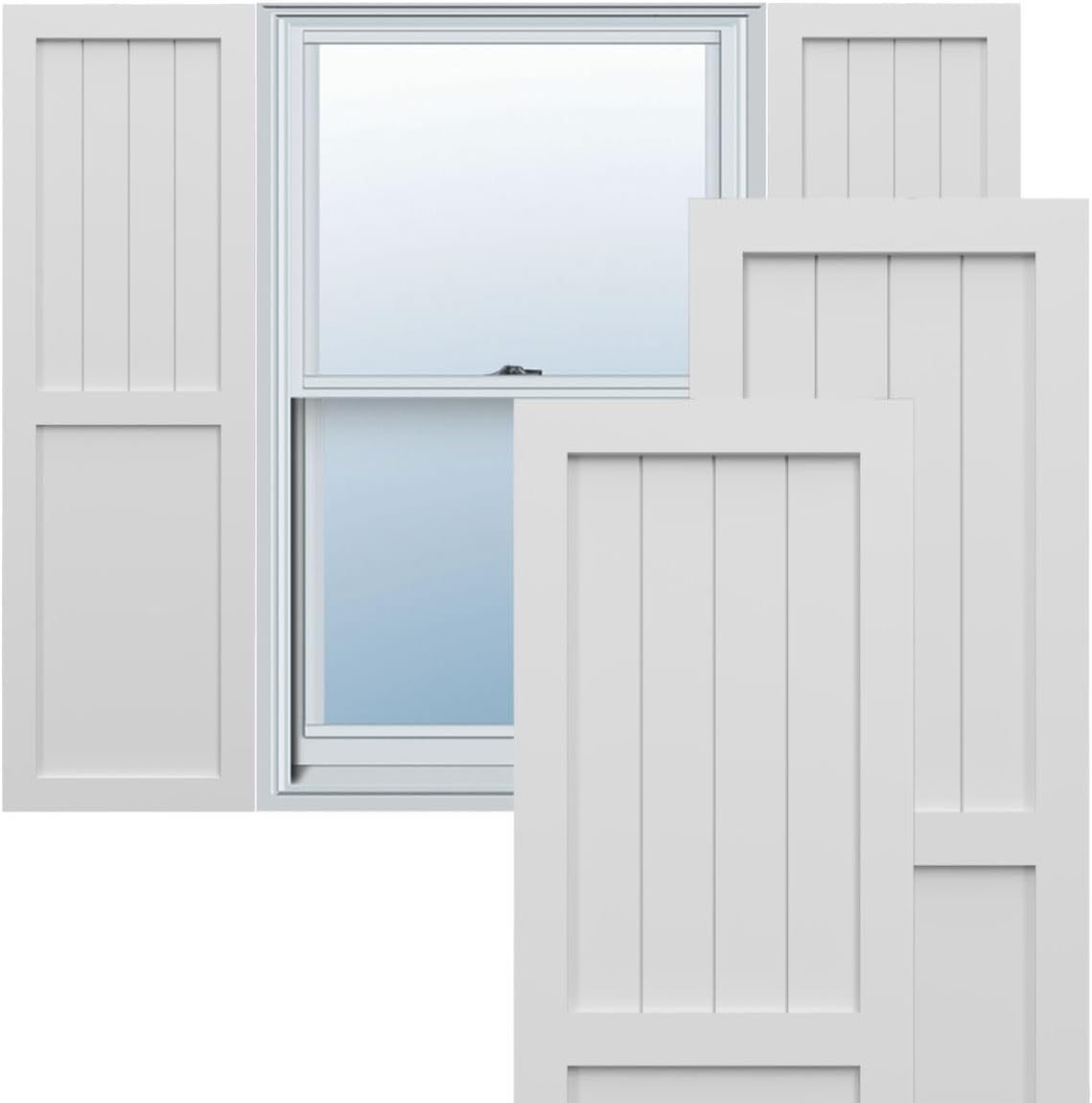 Ekena Millwork 18"W x 26"H True Fit PVC Farmhouse/Flat Panel Combination Fixed Mount Shutters, White (Per Pair - Hardware Not Included)