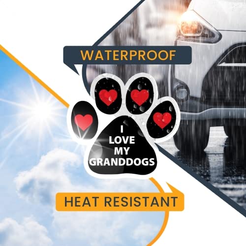 Image of I Love My Grandogs Pawprint Car Magnet 5 Inch 2 Pack, Dog Lover Gift | Heavy duty magnetic decal for car, truck, SUV or fridge, full color UV printed
