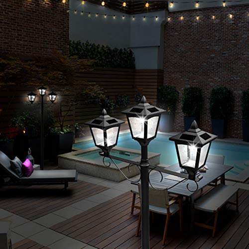 72" Solar Lamp Post Lights Outdoor, Triple-Head Street Vintage Solar Lamp Outdoor, Solar Post Light for Garden, Lawn, Planter Not Included