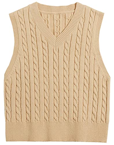 Image of Betusline Women's Cable Knit Sleeveless Crop Sweater Vests