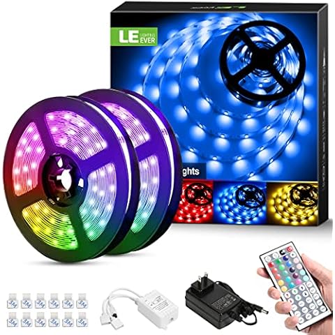 Lighting EVER LED Strip Lights, 32.8ft RGB LED Strip Lights with 44 Keys IR Remote and 12V Power Supply, Flexible Color Changing 5050 300 LEDs Light Strips Kit for Bedroom, Home, Kitchen (2X16.4FT) Cover