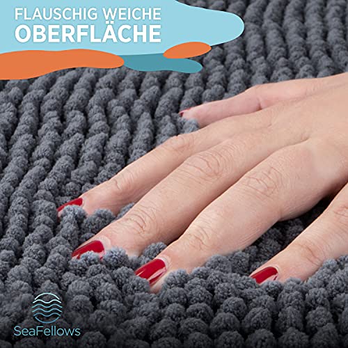 SeaFellows Badezimmerteppich rutschfest - 80x50cm - WICHTIG: Oeko-TEX 100 Zertifiziert I Badvorleger modern in Grau I… – Bild 4