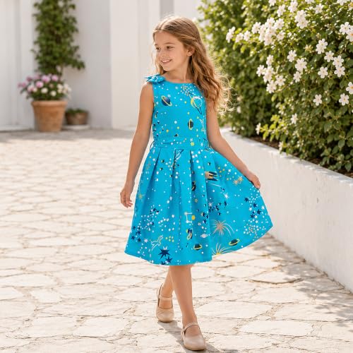 Image of Miss Lavish London Kid Dress for Girls, Shoulder Bow Printed Party Dress, Summer Dress for Girls, Kids Printed Dress for Birthday, Vacation, Wedding & Festival Girls Dresses